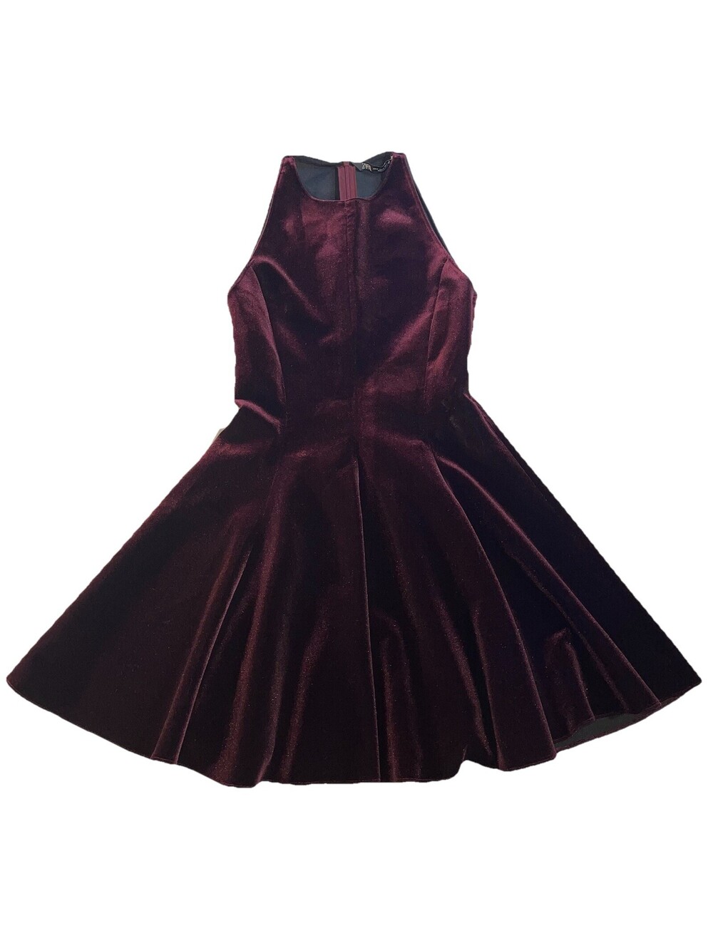 Zara Velvet Godet Dress ZW Collection Burgundy Maroon Size XS Formal Skater